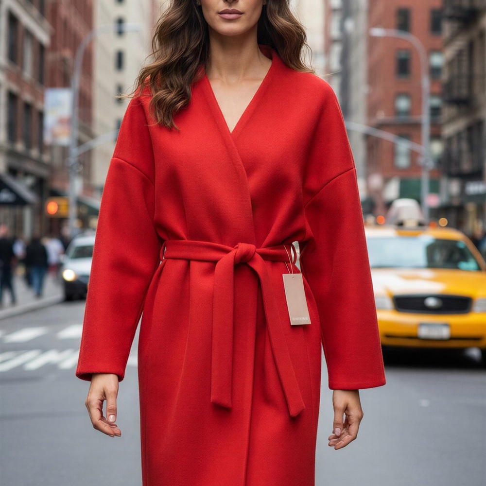 NWT JustFab Vibrant Red Tie-Belt Women's Coat -- M